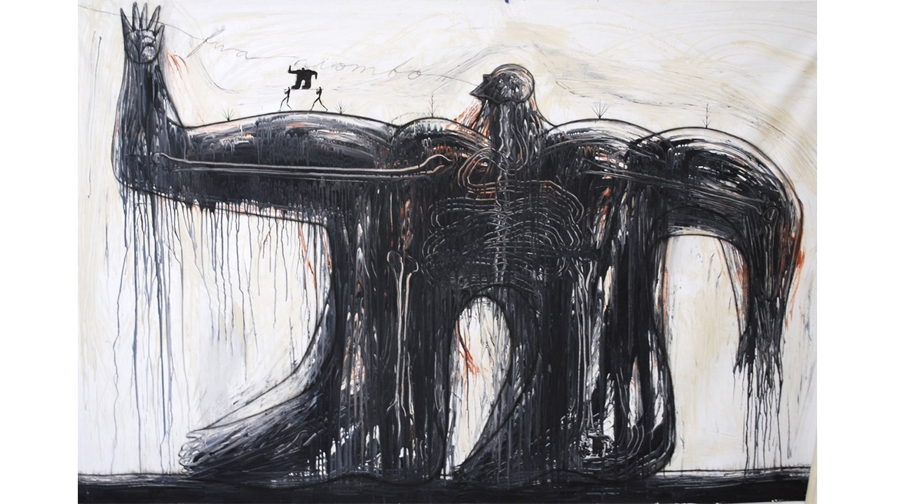 'Faw Niombo' / Acrylic on Canvas / 72' x 109' / 2007<br>Copyright © José Bedia 2026
